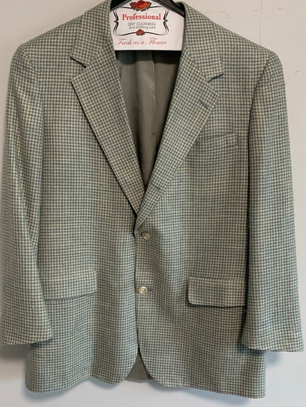 Brooks Brothers Vintage Silk Houndstooth Blazer USA Made 80s 90s Union Tag Blue
